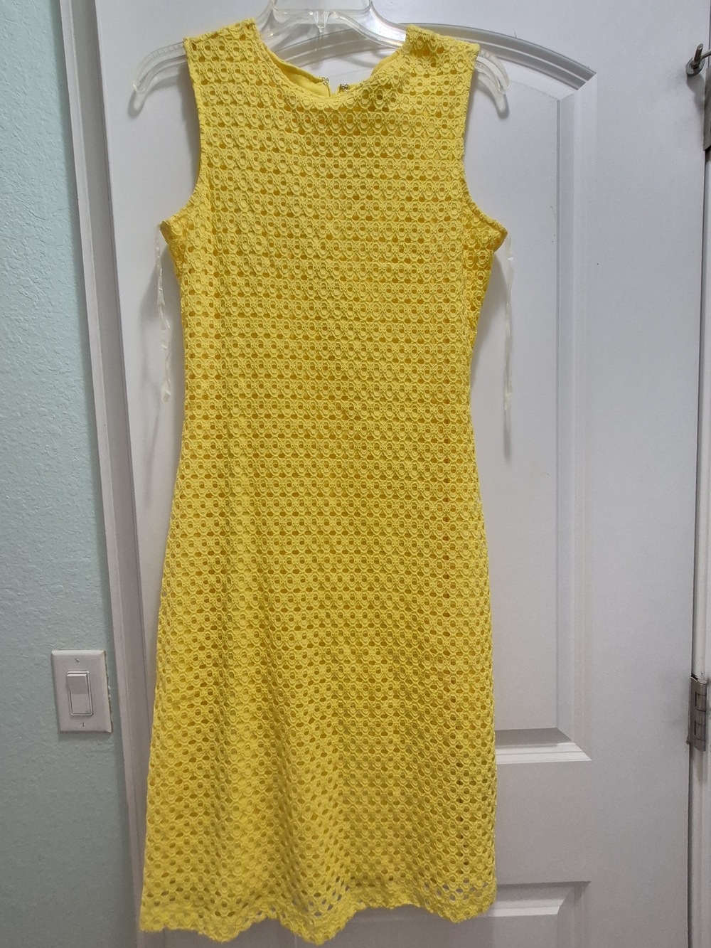 Sharagano Yellow Crochet Midi Dress
